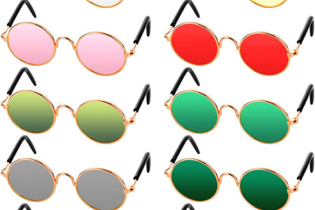 10 Pieces Cat Dog Sunglasses Funny Pet Glasses round Metal Cat Classic Retro Sunglasses Pet Hippie Cute Dog Cat Cosplay Party Costume Photo Props Cosplay Glasses (Mixed Color)