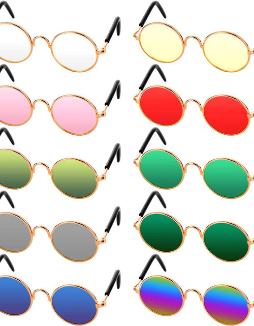 Load image into Gallery viewer, 10 Pieces Cat Dog Sunglasses Funny Pet Glasses round Metal Cat Classic Retro Sunglasses Pet Hippie Cute Dog Cat Cosplay Party Costume Photo Props Cosplay Glasses (Mixed Color)
