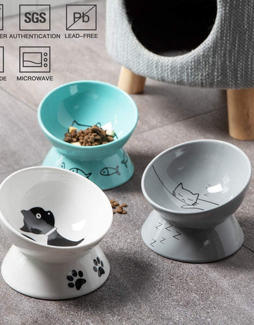 Load image into Gallery viewer, Raised Cat Bowl for Dry Wet Cat Food, Ceramic Elevated Pet Bowl Cat Dish, Protect Cat'S Spine, Stress Free, Slanted Design for Cat Easy Eating, 10 Oz, Dishwasher Safe (Grey)
