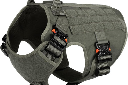 Tactical Dog Harness with 4X Metal Buckle,Dog MOLLE Vest with Handle,No Pulling Front Clip ,Hook and Loop Panel for Walking Training Hiking (Large (Pack of 1), Reflective Black)