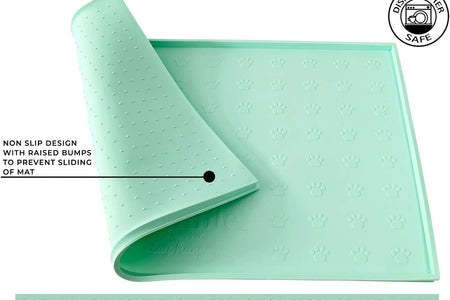 Food Mat Feeding Tray - Non-Slip, Anti-Spill, Raised Dog Food Mat, Easy Clean Waterproof - Premium Quality Silicone - Perfect for Dog Bowl Mat and Cat Feeding Mat Tray, 24" X 16"