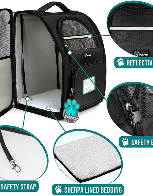 Load image into Gallery viewer, Deluxe Pet Carrier Backpack for Small Cats and Dogs, Puppies | Ventilated Design, Two-Sided Entry, Safety Features and Cushion Back Support | for Travel, Hiking, Outdoor Use
