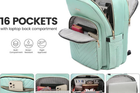 Laptop Backpack for Women 15.6 Inch,Cute Womens Travel Backpack Purse,Professional Laptop Computer Bag,Waterproof Work Business College Teacher Bags Carry on Backpack with USB Port,Mint Green