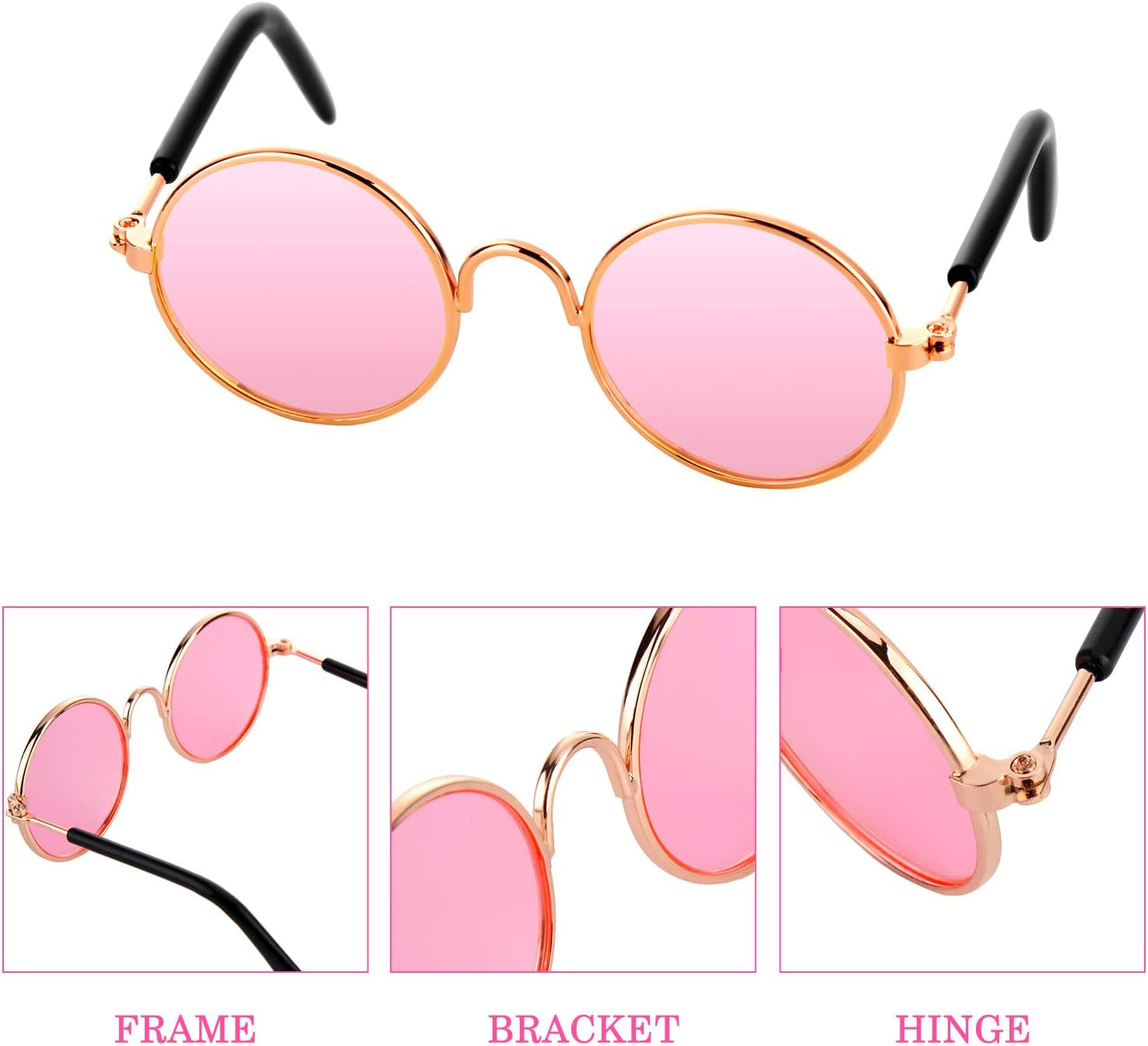 10 Pieces Cat Dog Sunglasses Funny Pet Glasses round Metal Cat Classic Retro Sunglasses Pet Hippie Cute Dog Cat Cosplay Party Costume Photo Props Cosplay Glasses (Mixed Color)