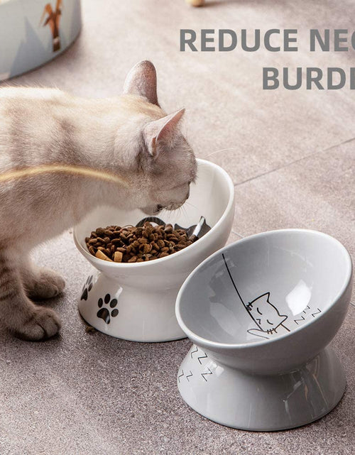 Load image into Gallery viewer, Raised Cat Bowl for Dry Wet Cat Food, Ceramic Elevated Pet Bowl Cat Dish, Protect Cat'S Spine, Stress Free, Slanted Design for Cat Easy Eating, 10 Oz, Dishwasher Safe (Grey)
