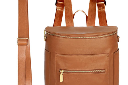 Small Diaper Bag Mini Diaper Bag by , Leather Diaper Bag Backpack with 13 Diaper Bag Organizers,2 Insulated Pockets, and Shoulder Strap(Brown)