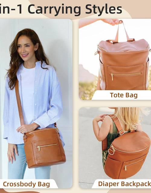 Load image into Gallery viewer, Small Diaper Bag Mini Diaper Bag by , Leather Diaper Bag Backpack with 13 Diaper Bag Organizers,2 Insulated Pockets, and Shoulder Strap(Brown)
