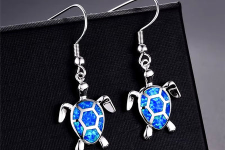 Fashion Women Earrings 2025 Fashion Blue Imitation Opal Drop Earrings Cute Turtle Animal Earrings Female Wedding Jewelry Gift