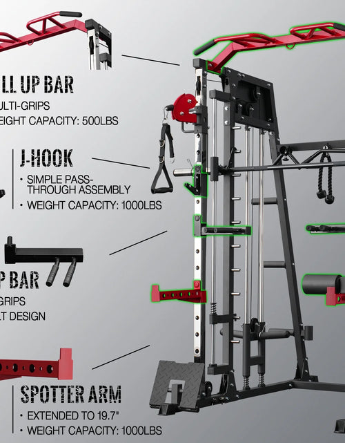 Load image into Gallery viewer, Smith Machine Home Gym, 2200 Lbs Power Rack Cage with Cable Crossover, Weight Bar, 360° Landmine, Barbell Holders and Other Attachments, Total Body Strength Training Cage
