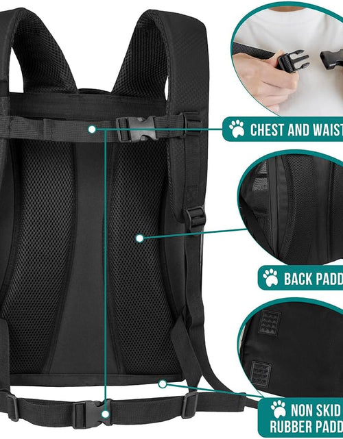 Load image into Gallery viewer, Deluxe Pet Carrier Backpack for Small Cats and Dogs, Puppies | Ventilated Design, Two-Sided Entry, Safety Features and Cushion Back Support | for Travel, Hiking, Outdoor Use
