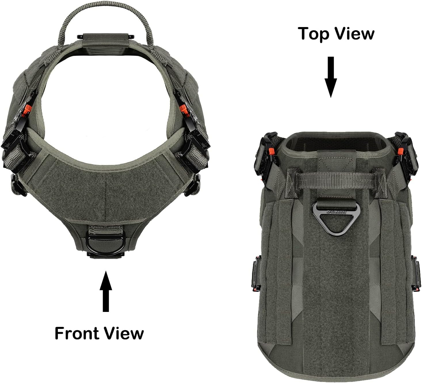 Tactical Dog Harness with 4X Metal Buckle,Dog MOLLE Vest with Handle,No Pulling Front Clip ,Hook and Loop Panel for Walking Training Hiking (Large (Pack of 1), Reflective Black)