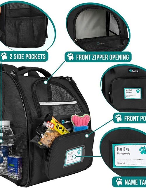 Load image into Gallery viewer, Deluxe Pet Carrier Backpack for Small Cats and Dogs, Puppies | Ventilated Design, Two-Sided Entry, Safety Features and Cushion Back Support | for Travel, Hiking, Outdoor Use
