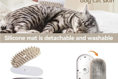 Cepillo De Vapor Para Gatos Autolimpiante 3 En 1 Actualizado: Cepillo Cálido Autolimpiante Para Gatos Con Cobertizo De Masaje Para Perros Y Gatos