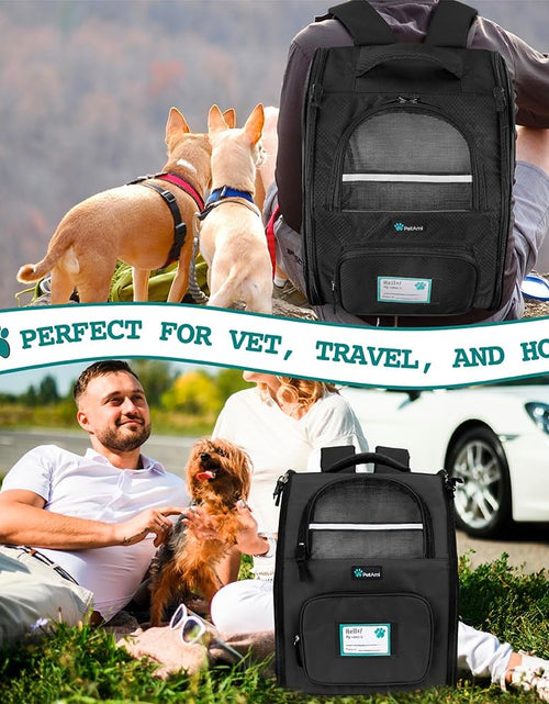 Load image into Gallery viewer, Deluxe Pet Carrier Backpack for Small Cats and Dogs, Puppies | Ventilated Design, Two-Sided Entry, Safety Features and Cushion Back Support | for Travel, Hiking, Outdoor Use
